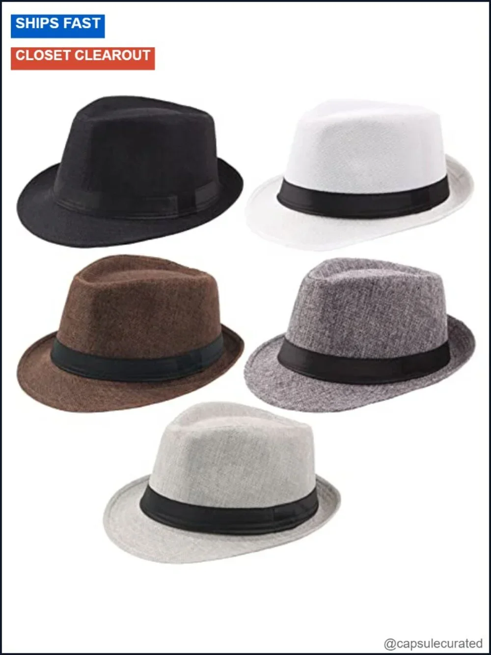 Ultrafun 5 Pack Short Brim Fedora Classic Summer Beach Sun Hat Panama Cap Men